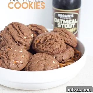 Chocolate Stout Pretzel Cookies: Rich Chocolate Cookies with a Salty Twist 2 Beer-infused cookies that combine the rich flavor of chocolate stout with the crunchy goodness of pretzels.