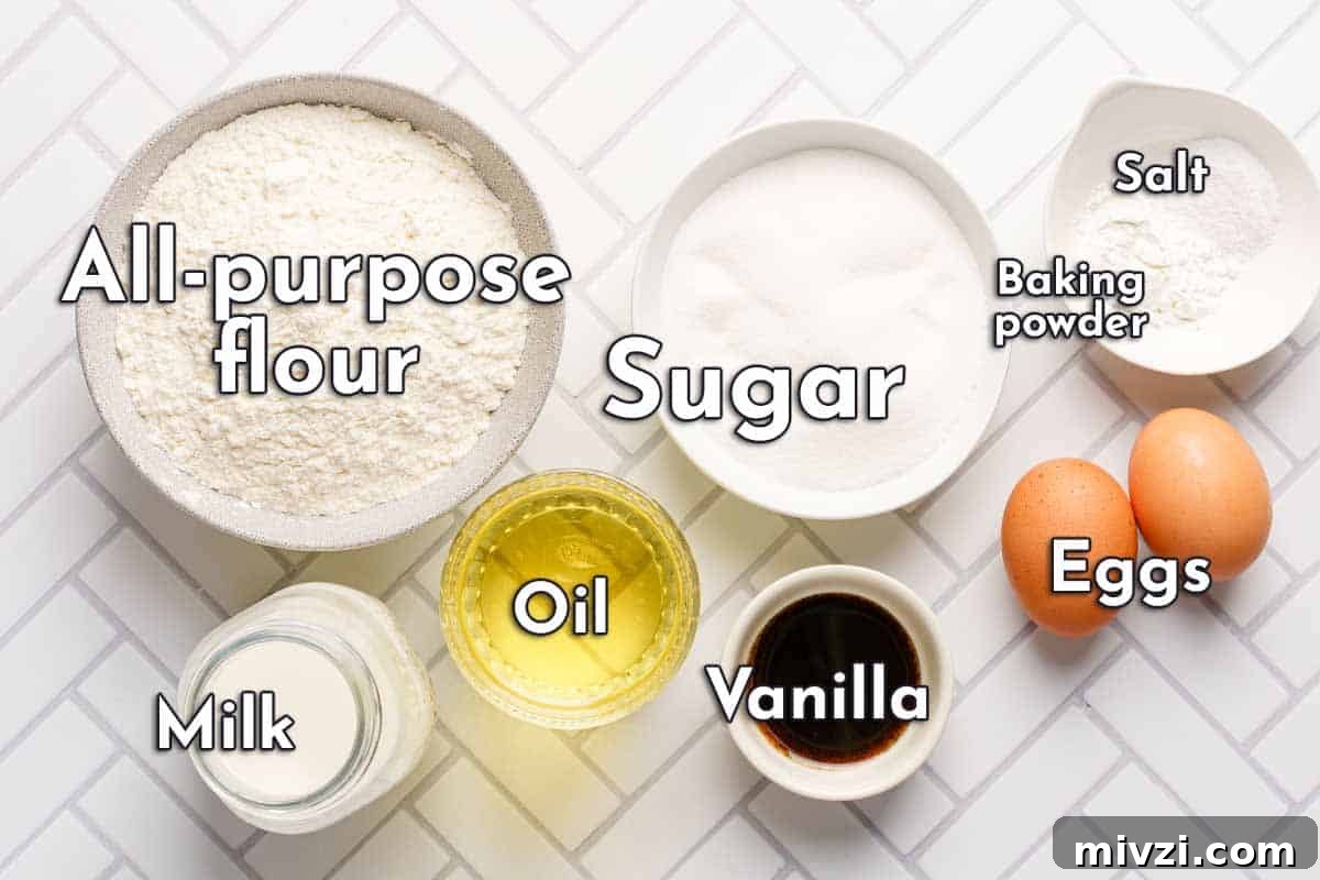Classic Vanilla Muffins Recipe: Light, Fluffy & Quick 3 ingredients for vanilla muffins with text labels.