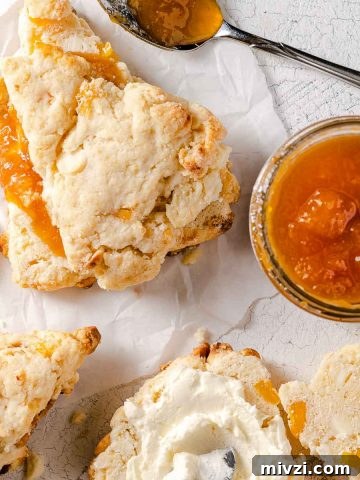 mango white chocolate scones with jam