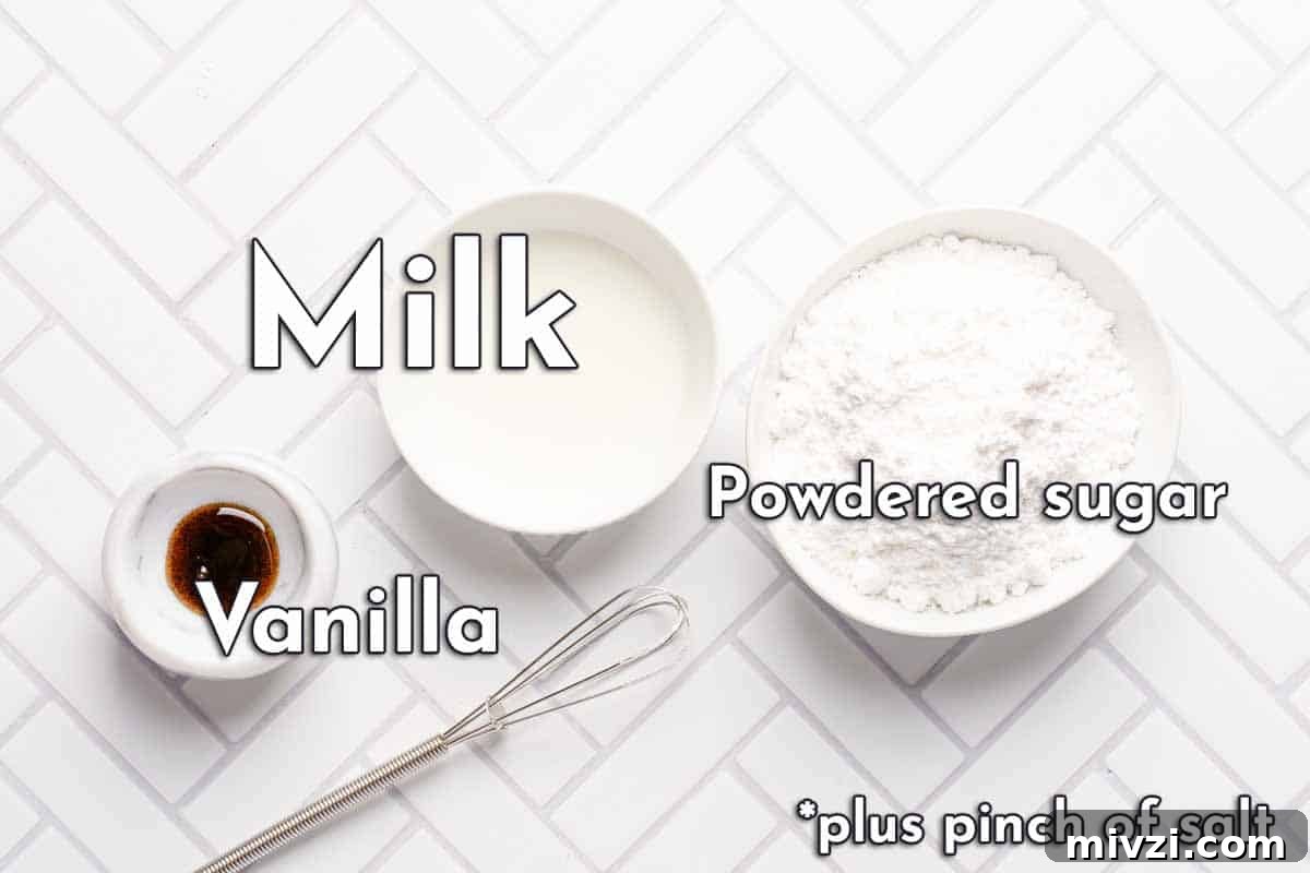 Classic Vanilla Muffins Recipe: Light, Fluffy & Quick 4 ingredients for vanilla muffin glaze with text labels.