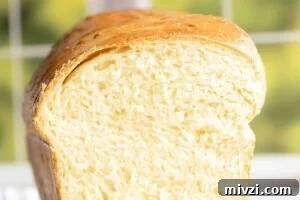 Finished potato bread loaf in a pan, with a golden-brown crust, on a cloth-covered table.