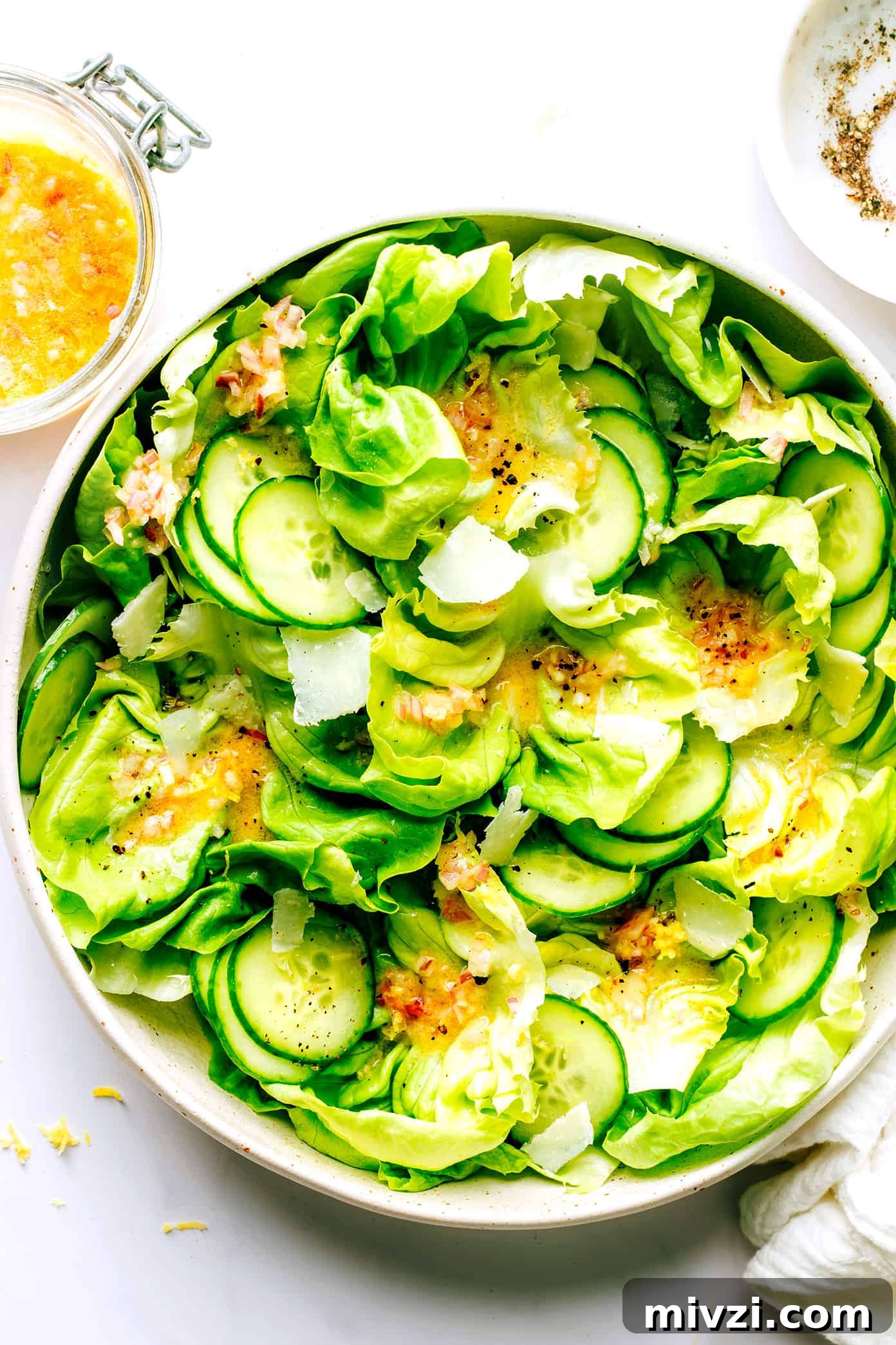 Butter Lettuce Salad with Cucumber and Parmesan Butter Lettuce Salad with Cucumber, Parmesan and Shallot Vinaigrette