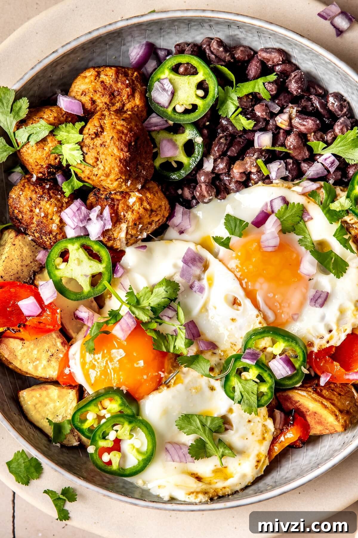 Breakfast Burrito Bowls with Chorizo, Eggs, and Veggies GF DF - Olivia Adriance
