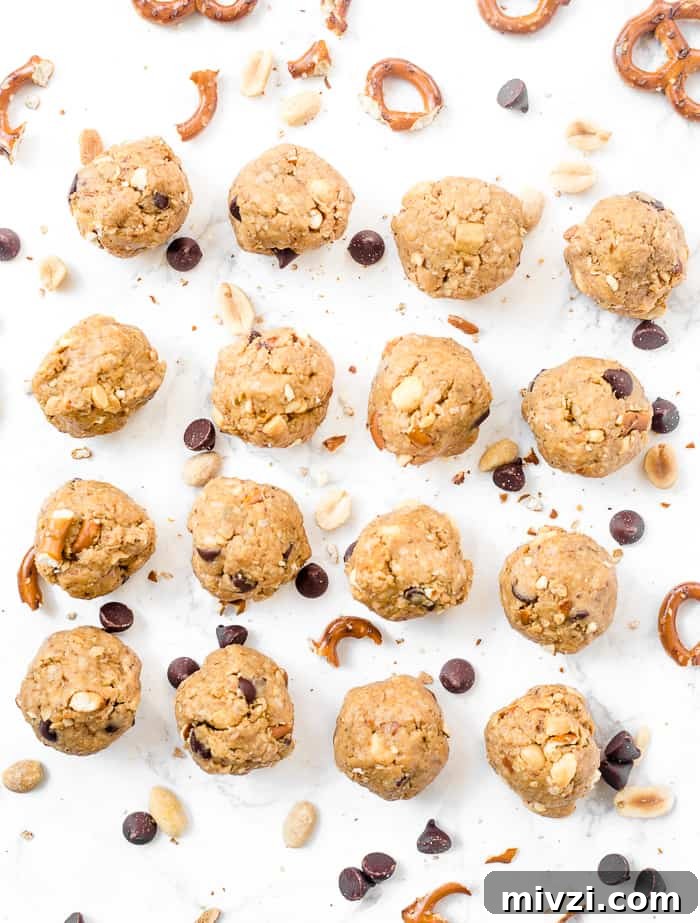 Salted Pretzel Peanut Butter Energy Bites — No-Bake Snack Recipe 3 These Pretzel Peanut Butter Energy Bites are a healthy snack that tastes like cookie dough!