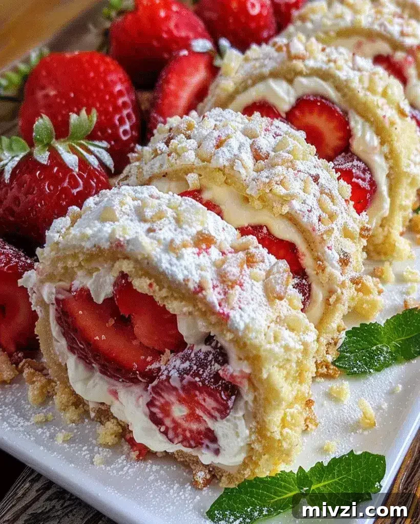 Strawberry Shortcake Cheesecake Dessert Sushi Rolls fresh and ready to serve