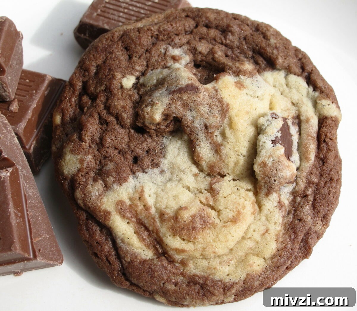 Marble Cookies Recipe: Soft Swirls of Chocolate and Vanilla 10 Closeup of a Marbled Chocolate Chunk Cookie swirled with chocolate and vanilla dough.