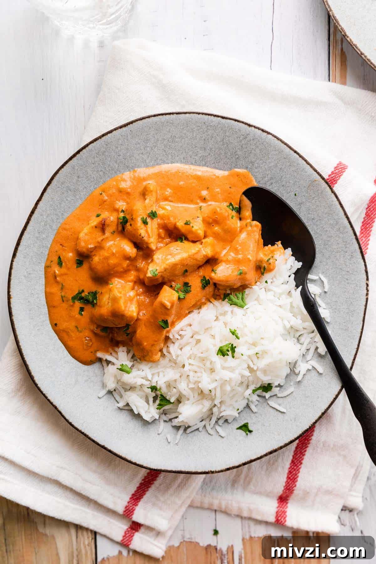 Brazilian-Style Chicken Stroganoff Recipe for Dinner 2 a plate of chicken stroganoff with a spoon