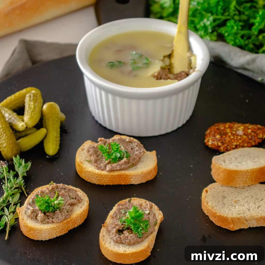 Cold and Room-Temperature Appetizers: 30 Make-Ahead Ideas 16 Chicken liver pate in a ramekin on cutting board with crostini.