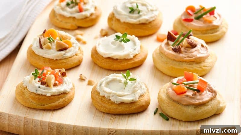 Cold and Room-Temperature Appetizers: 30 Make-Ahead Ideas 27 creamy cheese spread on crescent rounds on a board.