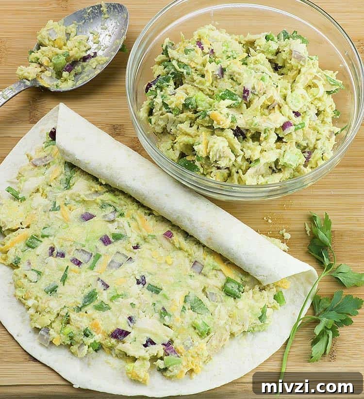 Cold and Room-Temperature Appetizers: 30 Make-Ahead Ideas 32 chicken avocado salad rolled up inside tortilla.