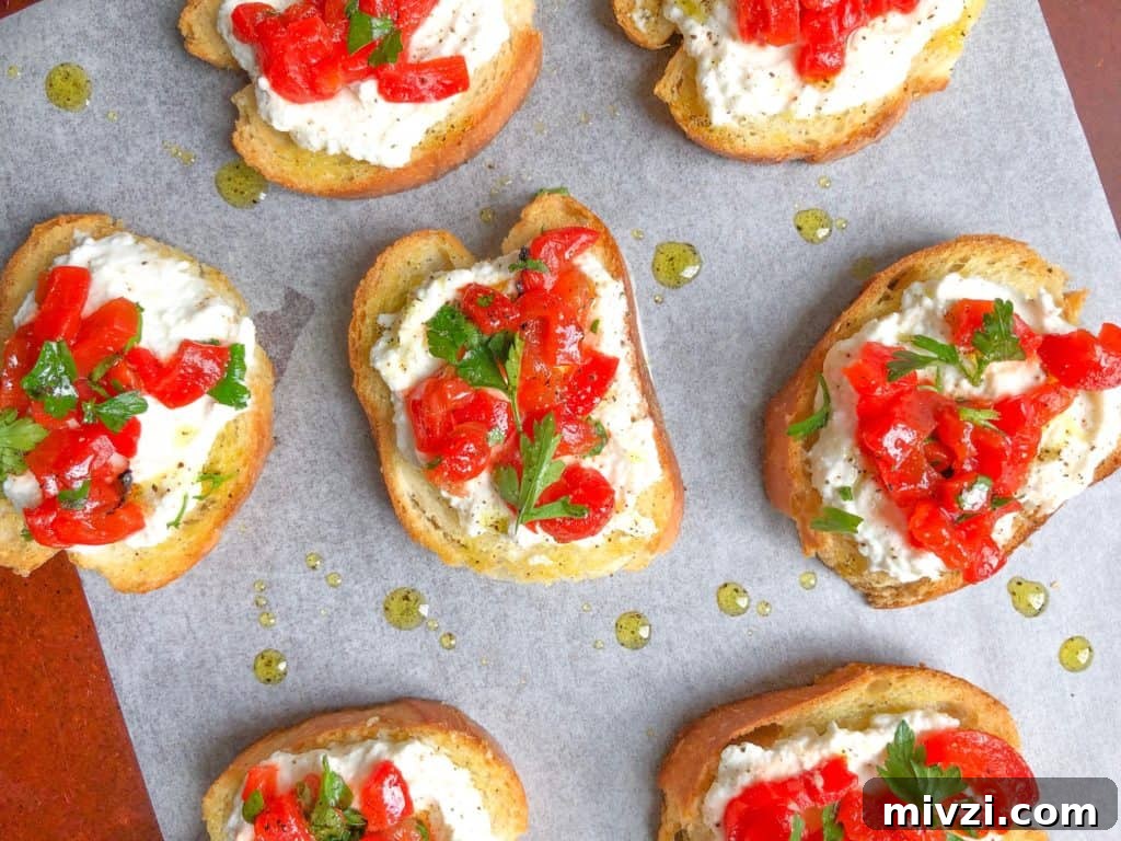 Cold and Room-Temperature Appetizers: 30 Make-Ahead Ideas 8 red pepper ricotta crostini