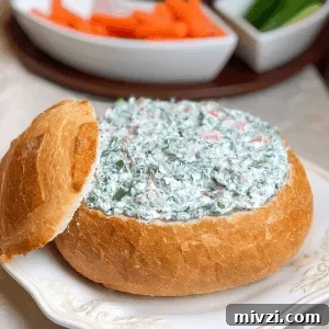 Cold and Room-Temperature Appetizers: 30 Make-Ahead Ideas 10 Cream cheese spinach dip in bread bowl