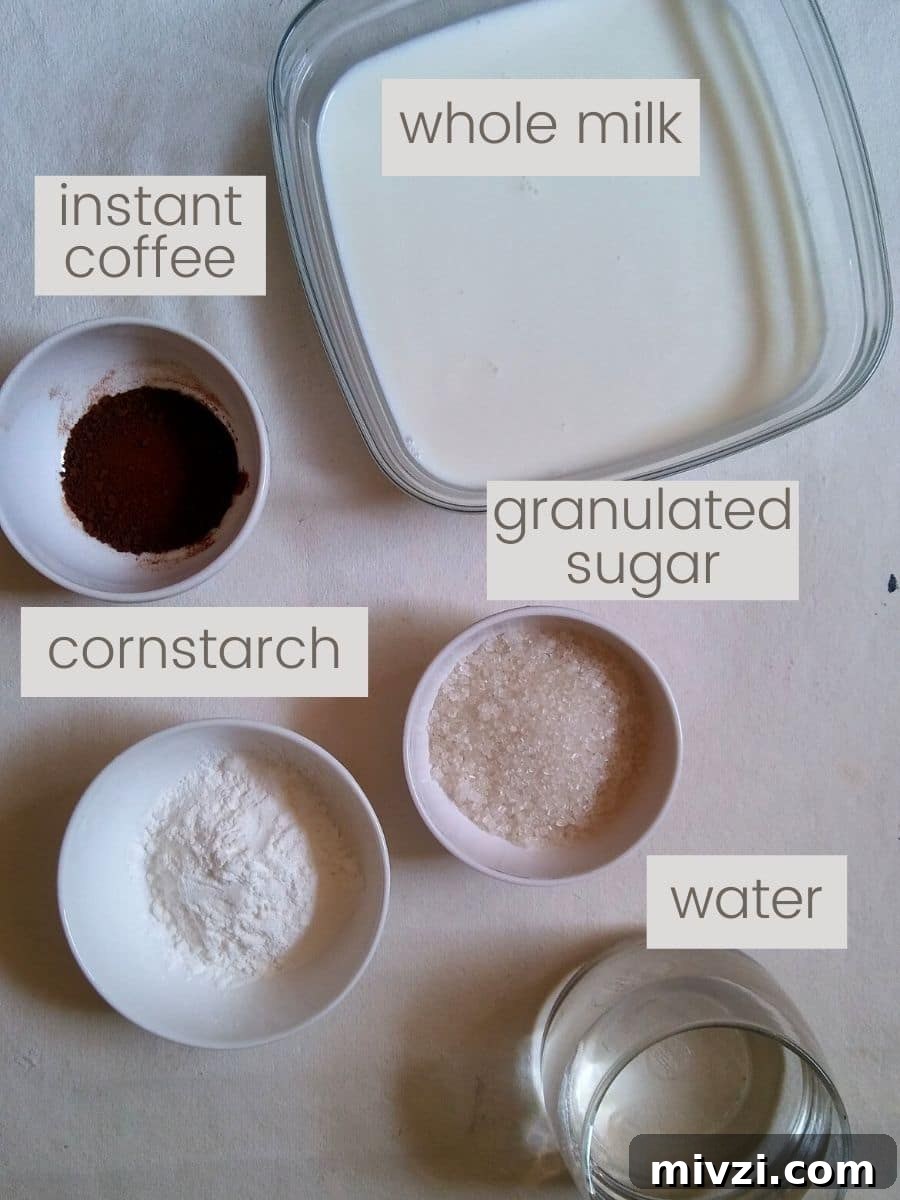 Ingredients required to make coffee pudding