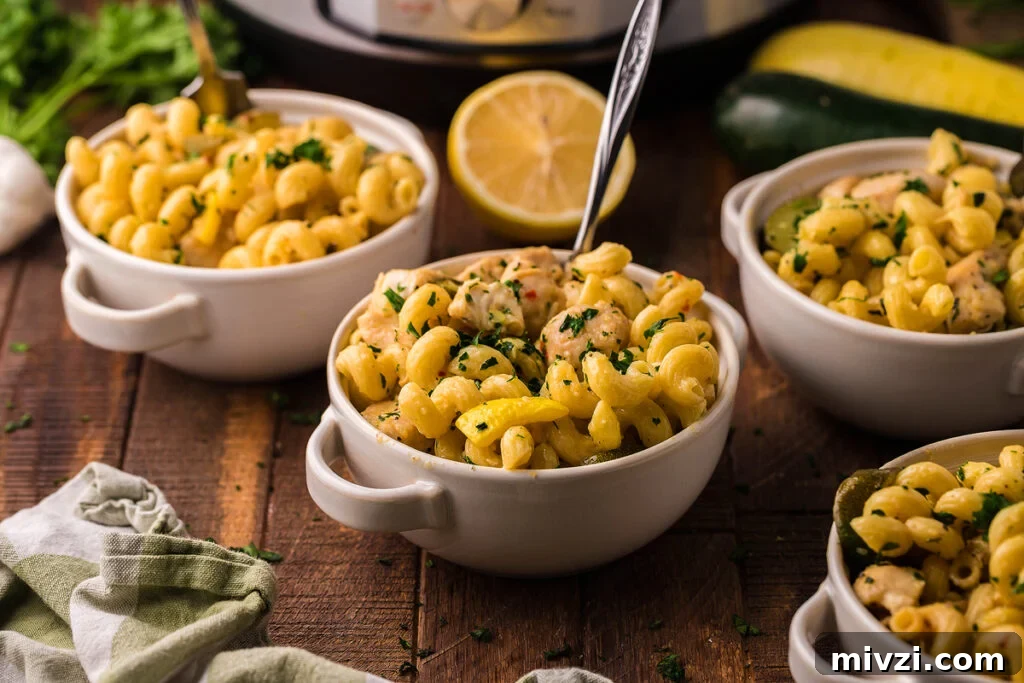 29 Cozy One-Pot Fall Dinners That Cut the Cleanup 13 Lemon chicken pasta in a white bowl.